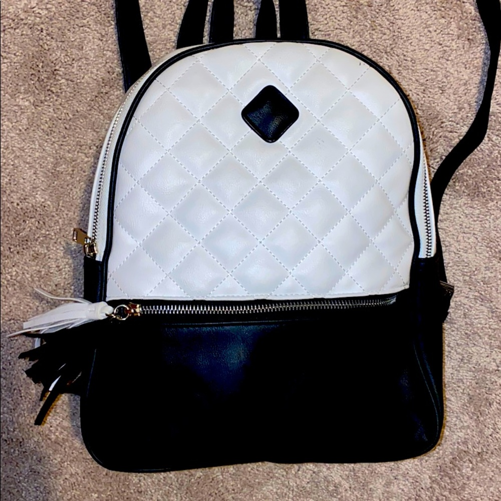 Quilted black and white backpack